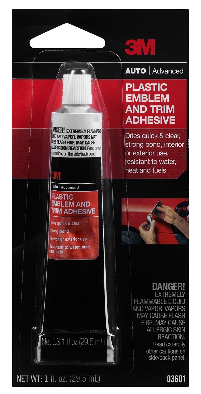 3M Plastic Emblem & Trim Adhesive (03601), 1 fl oz Tube – Clear-Drying Au...