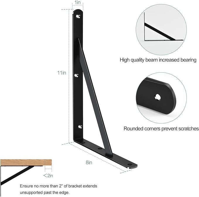 12 Pack L11 x H 8" Black Heavy Duty Shelf Brackets