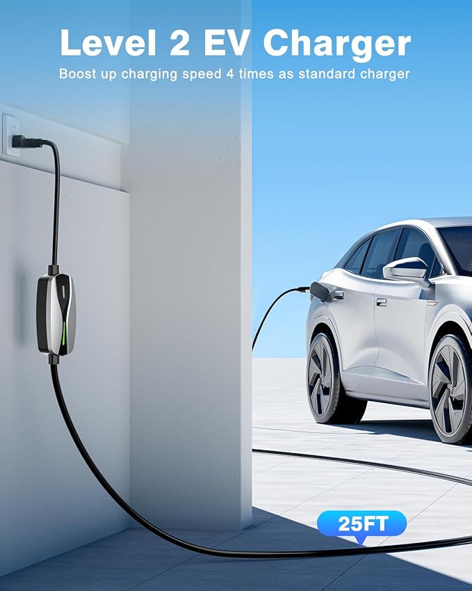 Level 1/2 EV Charger, 16Amp Electric Car Charger 25FT Cable