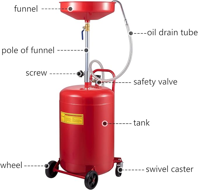 VEVOR 20-Gallon Waste Oil Drain Tank, Air Operated Portable Oil Drainer
