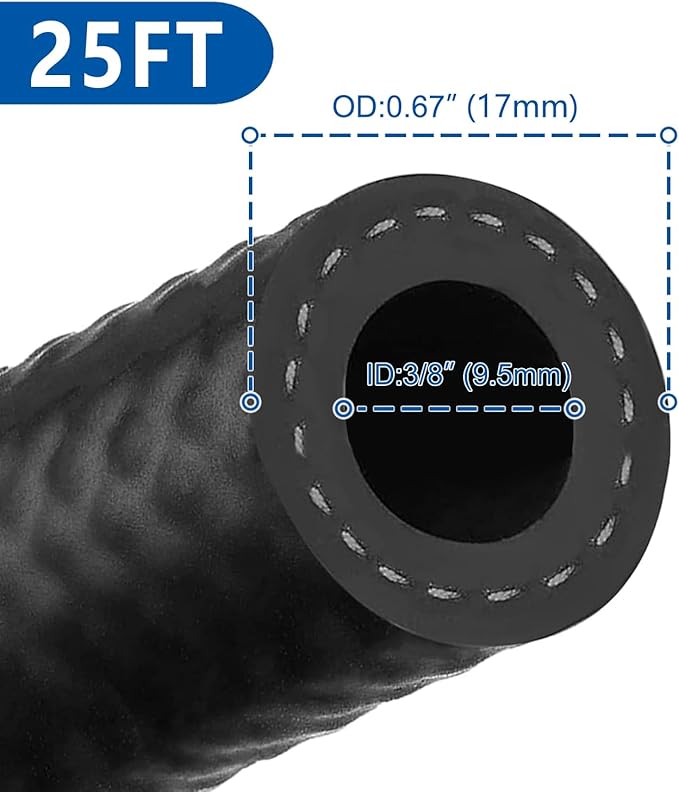 LokoCar Rubber Fuel Hose Line Push Lock 3/8" ID SAE 30R7 NBR 25ft 300PSI...