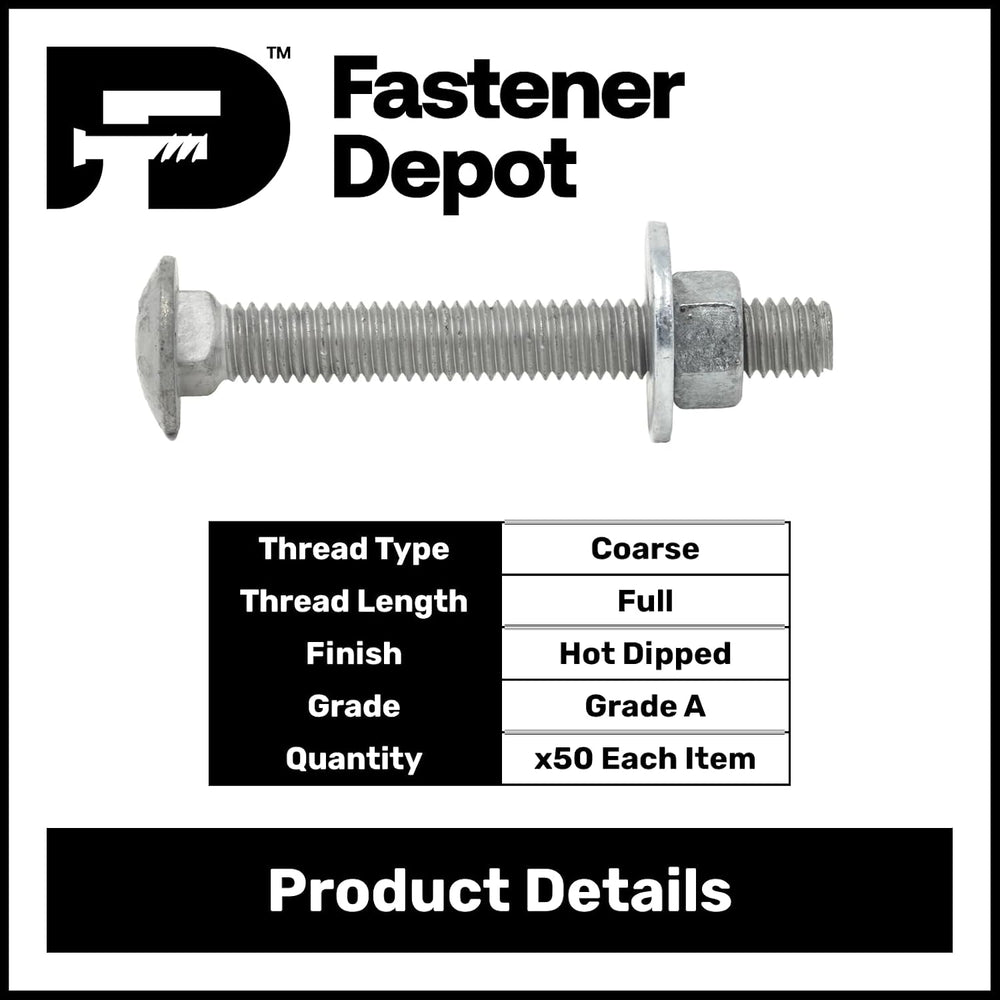 3/8"-16 x 4 (50 Pack) Galvanized Carriage Bolt Kit Grade 307A, Includes:...