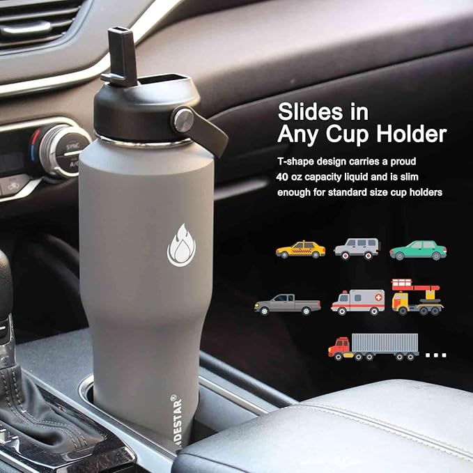 SENDESTAR 40oz Water Bottle Wide Mouth Stainless Steel Vacuum Insulated Double