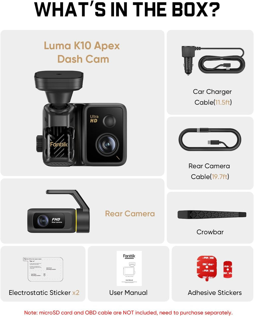 Fanttik Luma K10 Apex 4K Dashcam Front Rear, STARVIS 2 Sensor, AI Algorithm