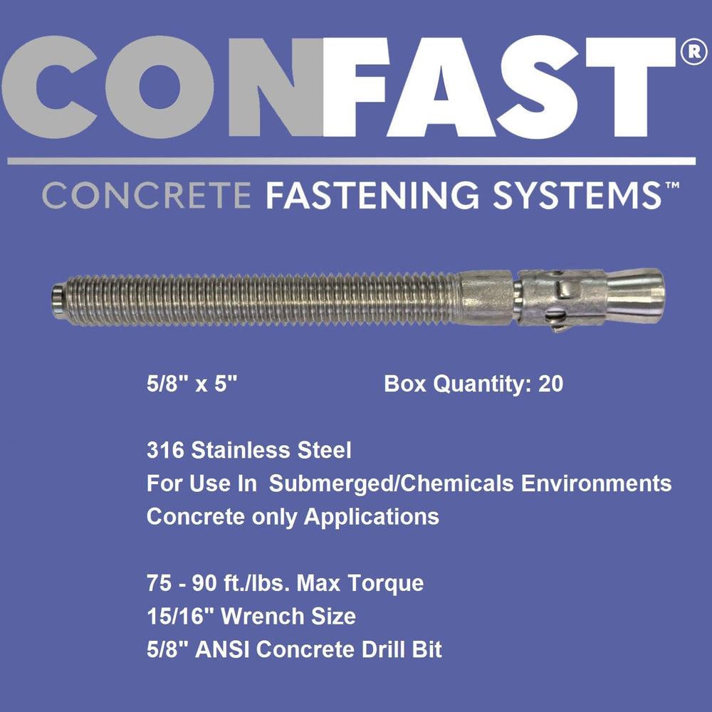 CONFAST 5/8" x 5" 316 Stainless Steel Wedge Anchor (20 per Box)