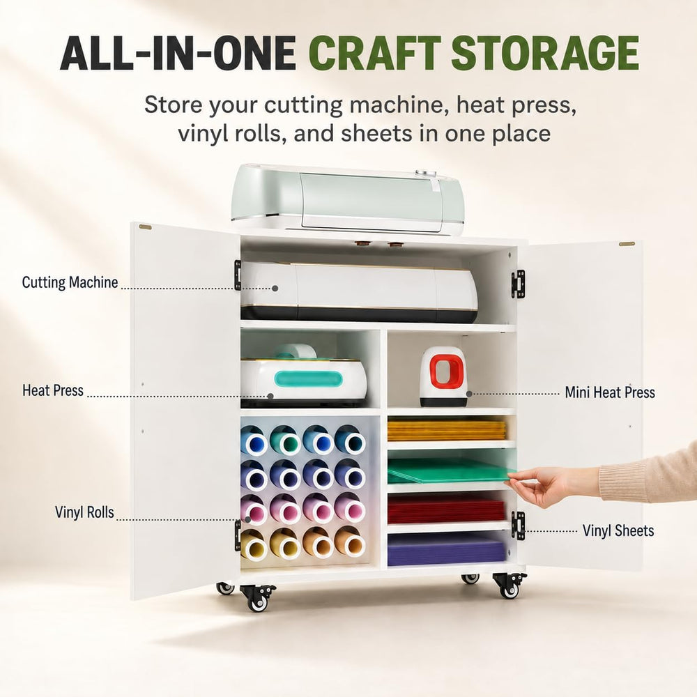 Cutaswish Craft Storage Cabinet for Cutting Machines, Barn Doors and Wheels
