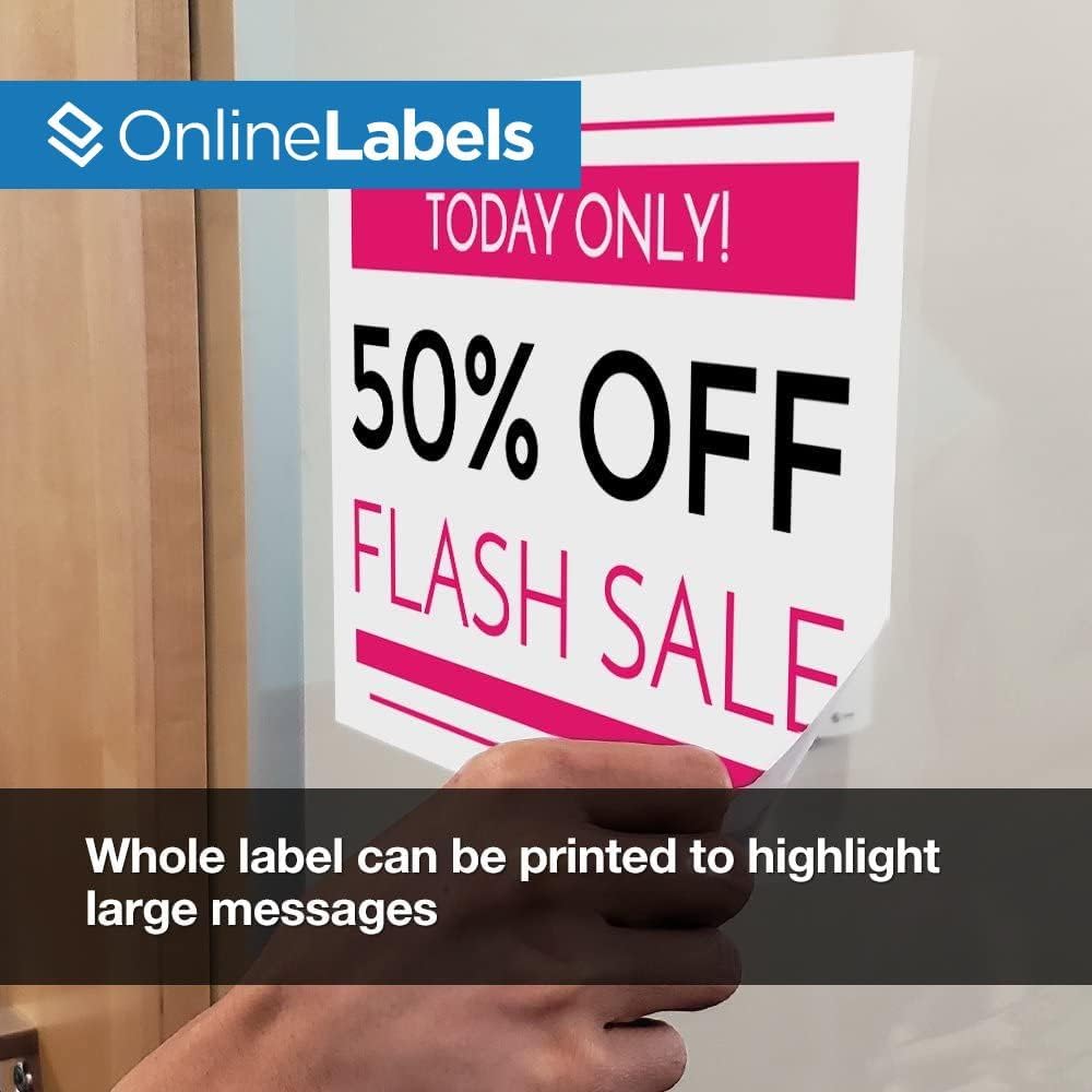 OnlineLabels 8.5" x 11" 1 Vert Back Slit - Removable Matte - 100 Sh...