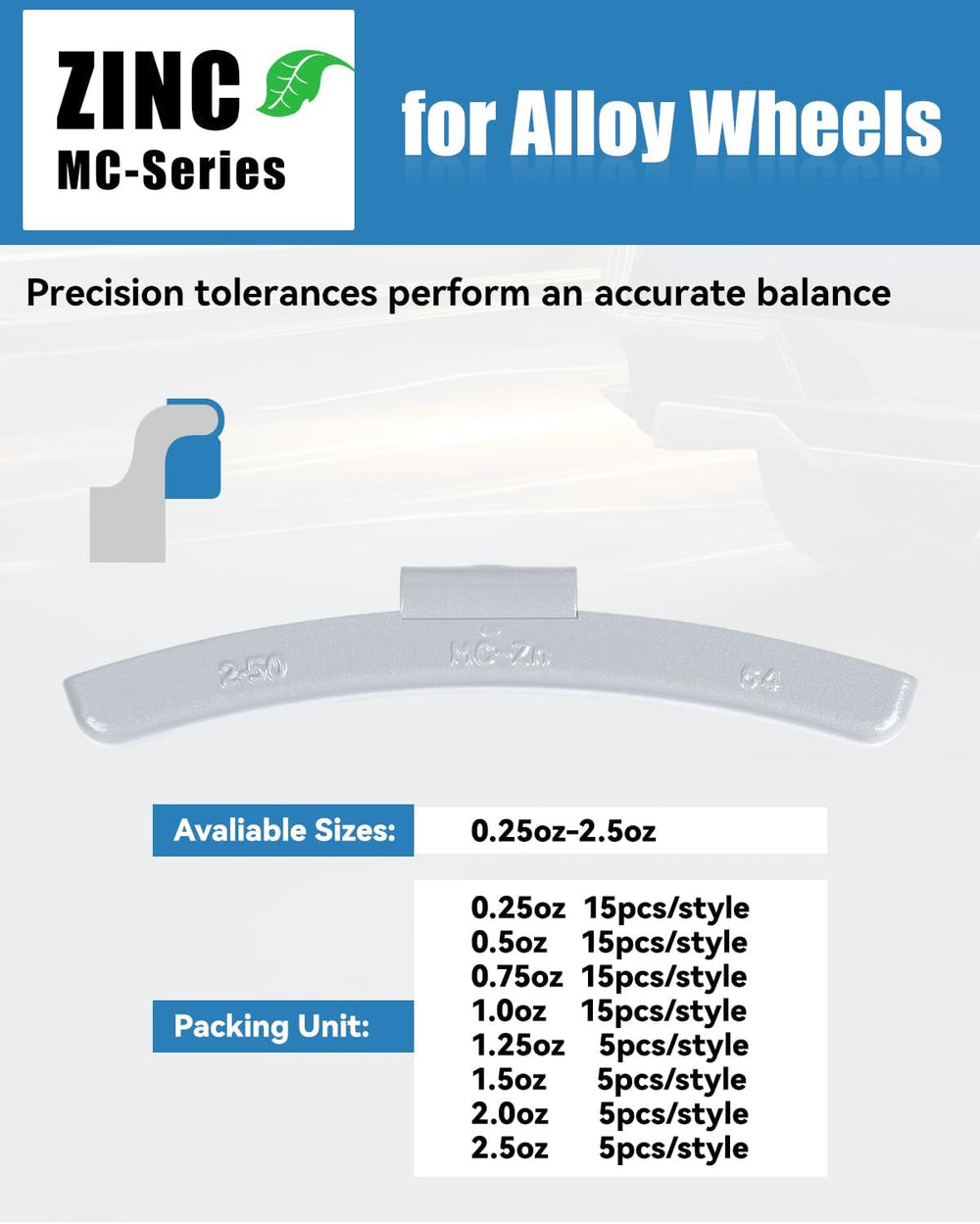 MC-Series Zinc Clip On Wheel Weights 80PCS Multi Size Assortment Kit