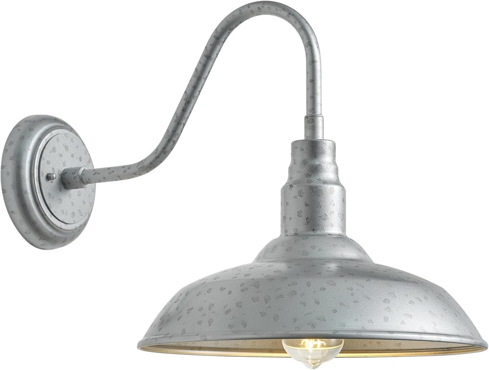 10'' Dome Outdoor Gooseneck Barn Light, Galvanized Steel Exterior Wal...