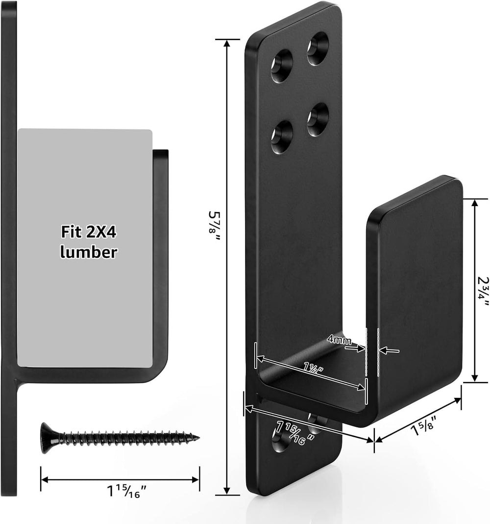 2x4 Door Barricade Brackets, Heavy Duty 4pcs, Black