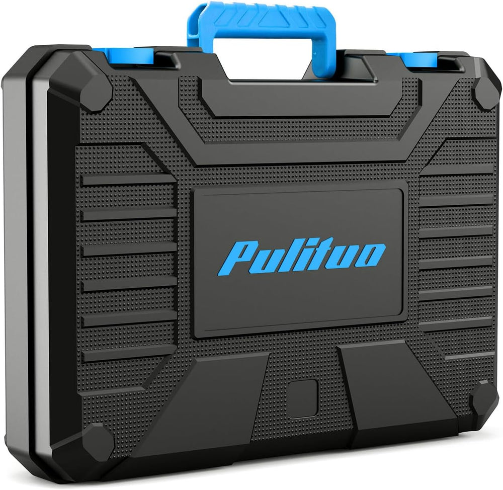 PULITUO Tool Set, 149-Piece Home Drill Set with Blue 12V Cordless Drill, Tool...