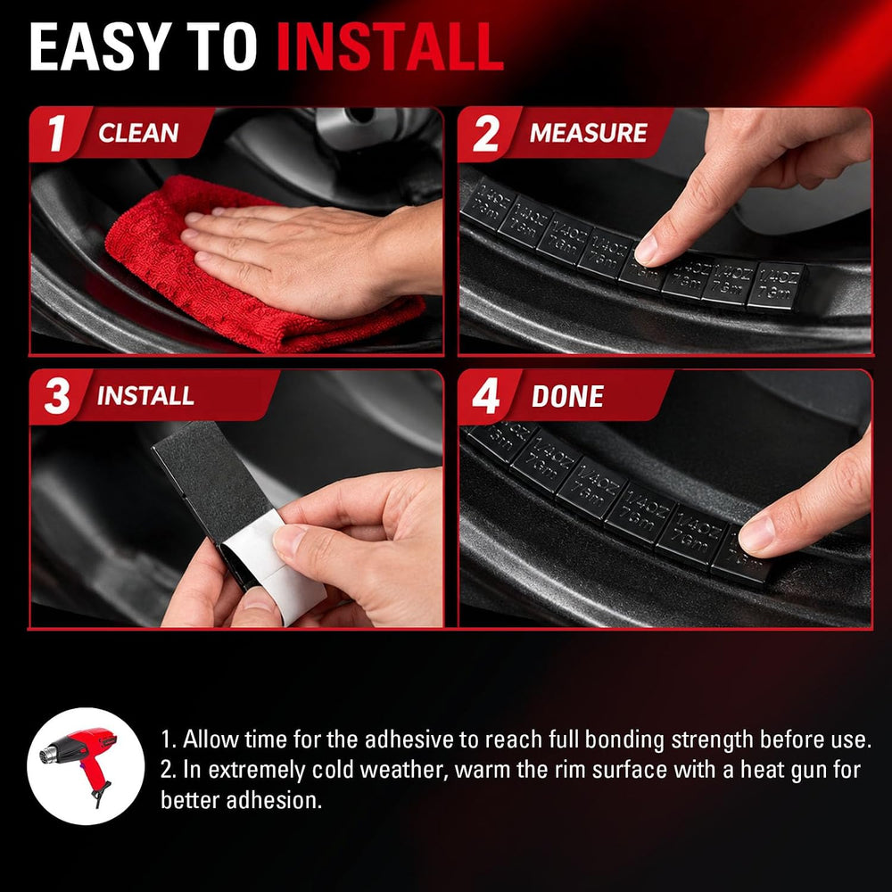 CKAuto 1/4oz, Steel Adhesive Stick-On Wheel Weights, Black, 11 lb Roll