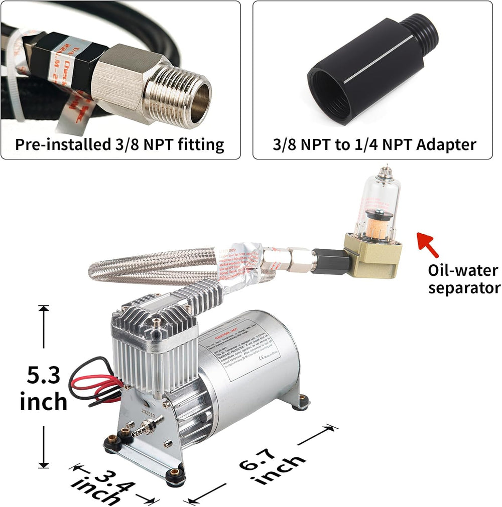 12V 150PSI Air Horn Suspension Compressor Kit 3/8 NPT Silver