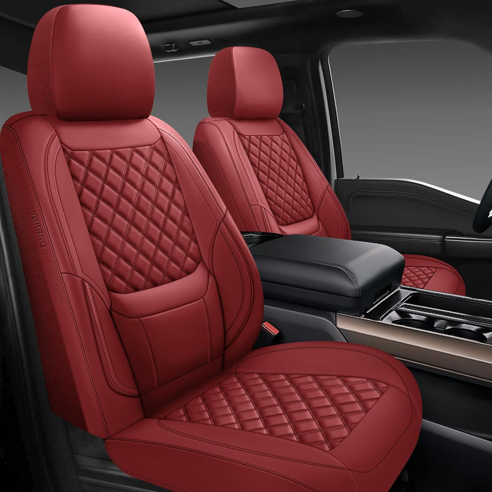 Wine Red Faux Leather 5-Seat Car Seat Covers Full Set