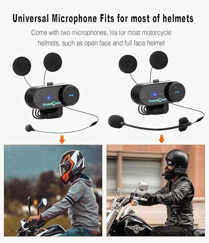 FreedConn Motorcycle Bluetooth Headset, TCOM VB 2-Way 800M Helmet Communicati...