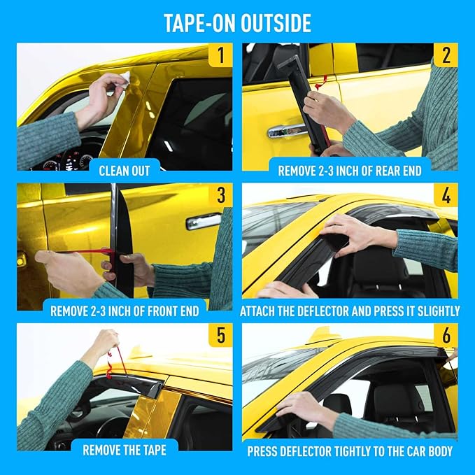 Extra Durable Window Deflectors Tape-On Window Visors Rain Guards Fit (4 pcs)