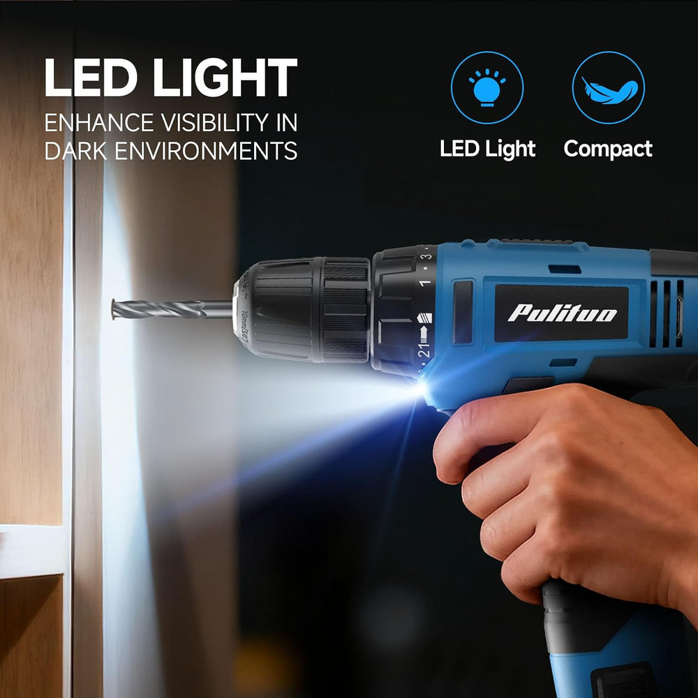 PULITUO Tool Set, 149-Piece Home Drill Set with Blue 12V Cordless Drill, Tool...