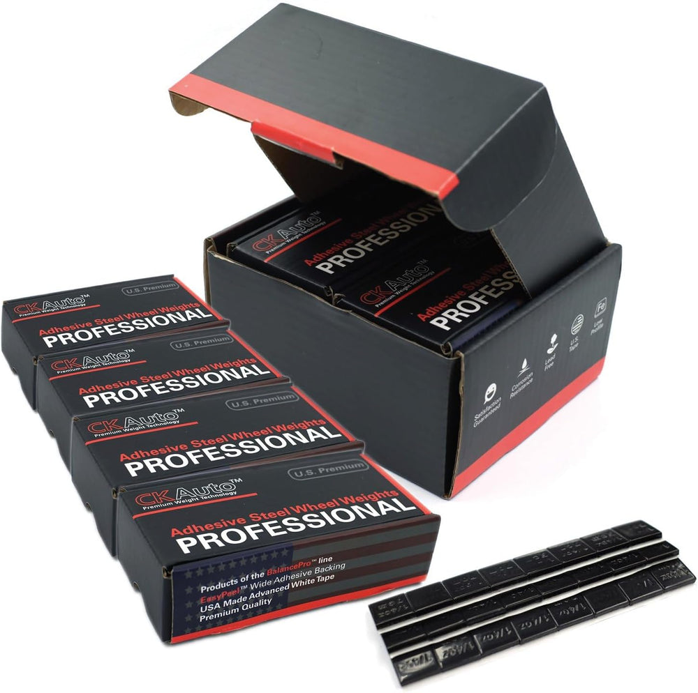 CKAuto 1/4oz, Adhesive Stick-On Wheel Weights, Black, 4 Boxes, 240 oz Case