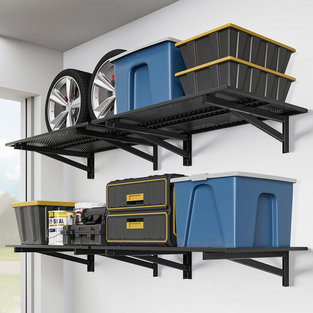 4 Pack Garage Shelving Wall Mounted, 2x3ft, 1400LBS Integrated Grid
