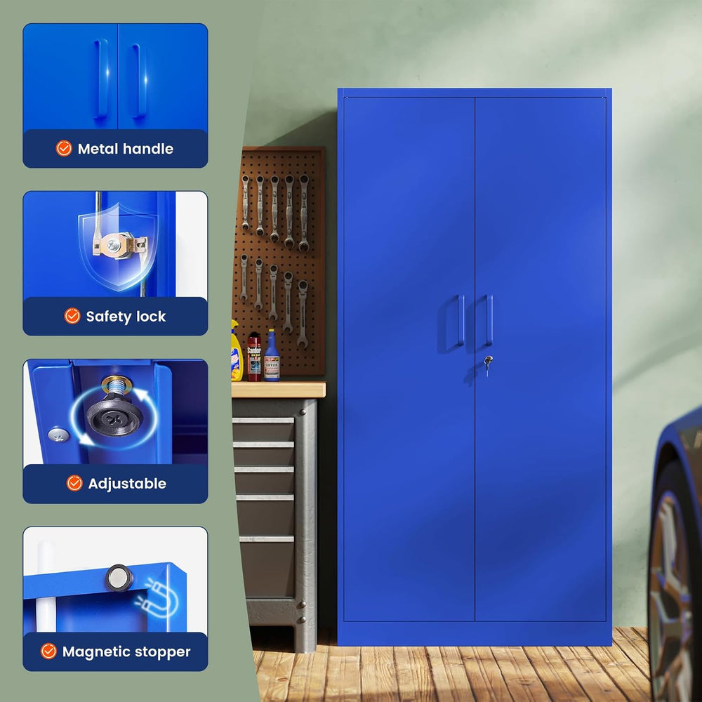 Metal Garage Storage Cabinet with 2 Doors and 5 Adjustable Shelves - 71"...