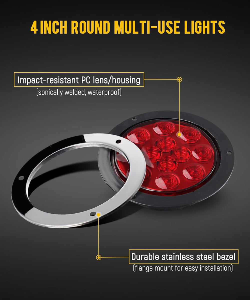 Partsam 10Pcs Red 4" Inch Round LED Trailer Tail Lights 12LED Flange Mou...