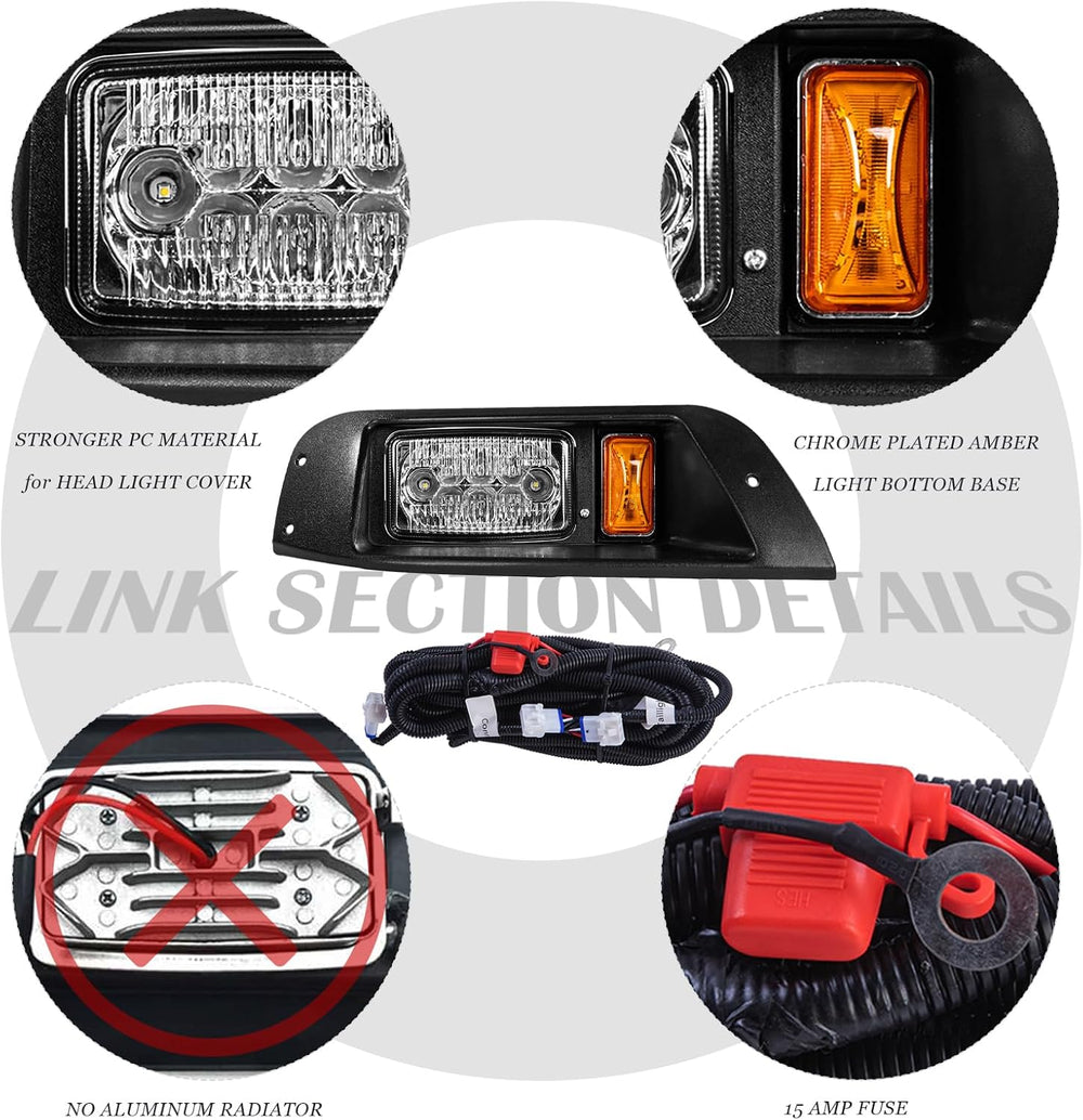 EZGO TXT 1996-2013 LED Adjustable Light Kit 48V, 2 LED headlight, 2 LED taill...