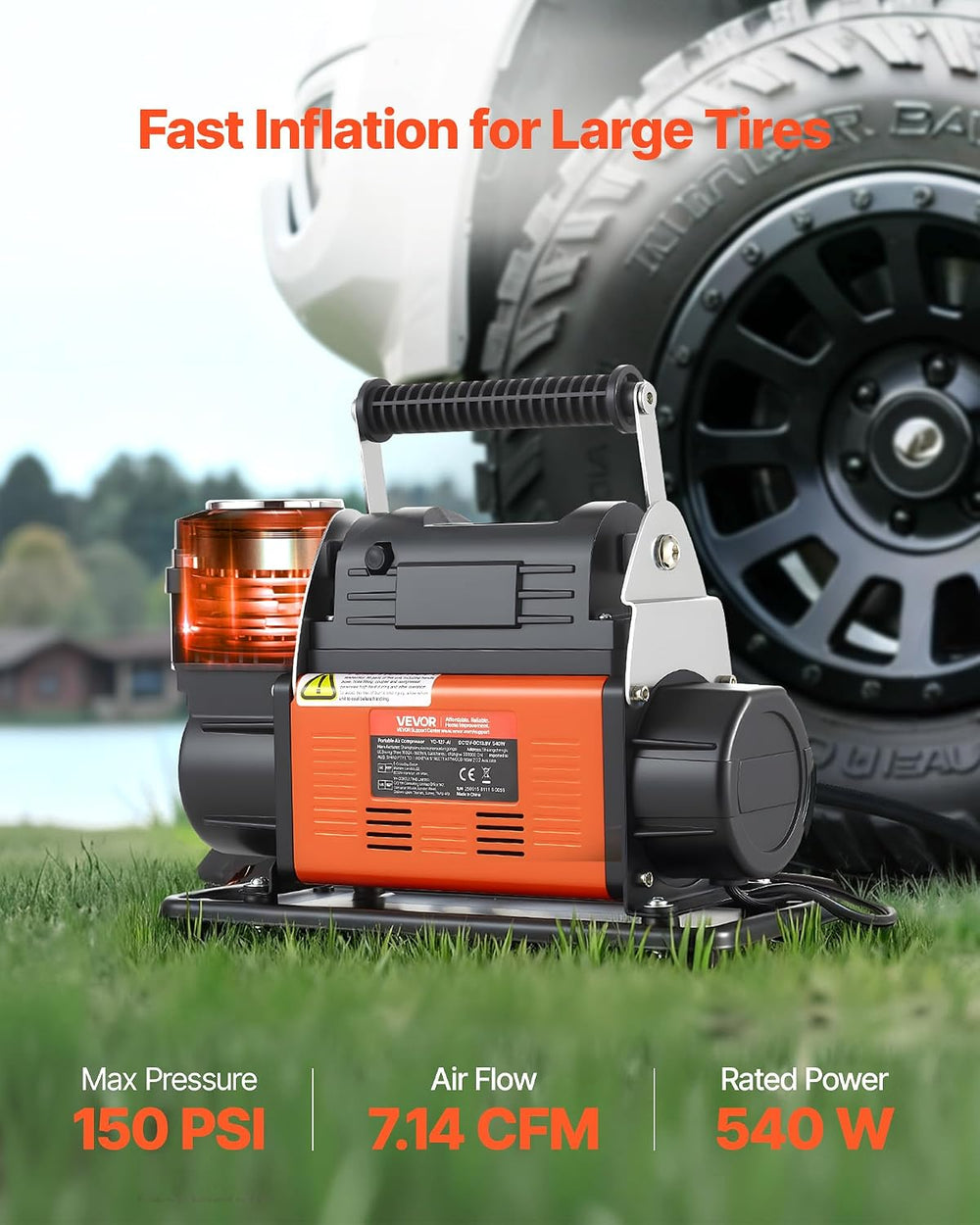 VEVOR 12V Heavy Duty Air Compressor, Auto-Stop Portable Tire Inflator with LC...
