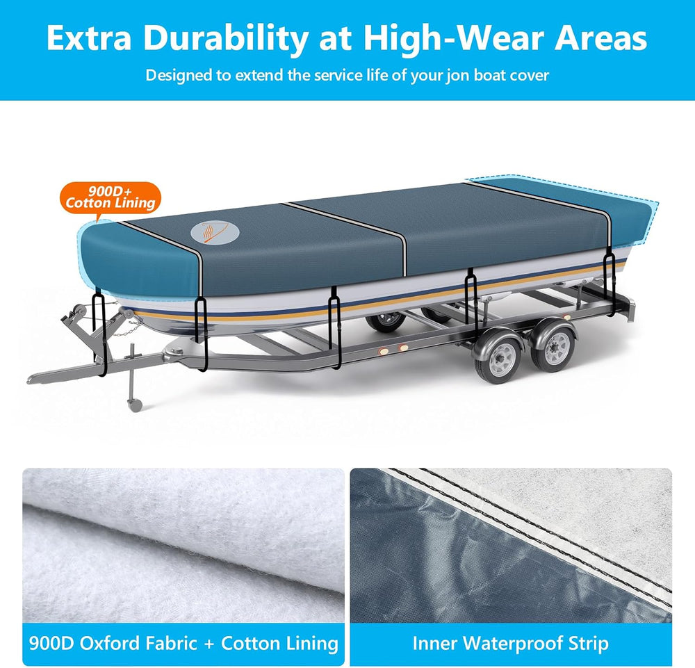 Jon Boat Cover 14-16FT, 900D Waterproof Trailerable Boat Cover