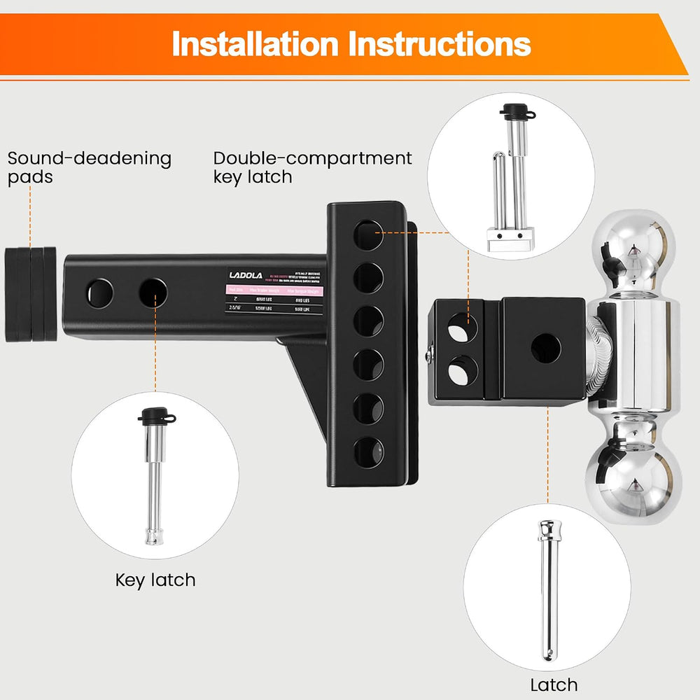 Adjustable Trailer Hitch,Drop Hitch 2" Receiver - 4" Drop/Rise