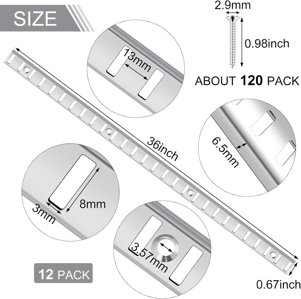 12 Pcs 36 Inch Shelf Pilaster Adjustable Shelf Track and 72 Pcs Shelf Clips