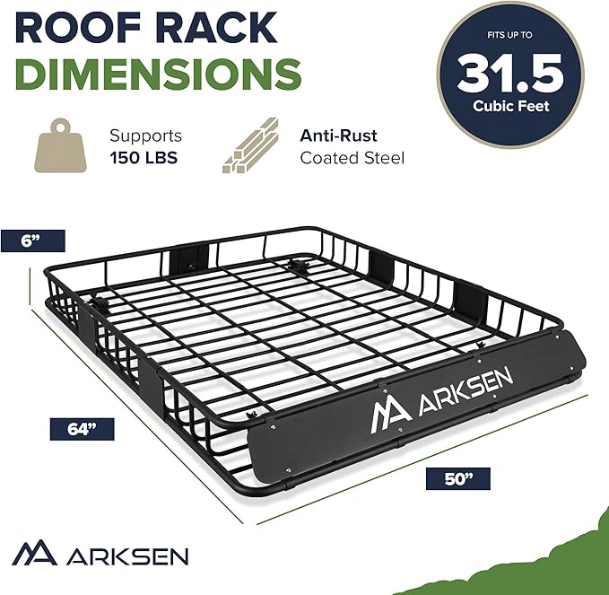 ARKSEN 64 x 50 x 6 Inch Universal Extra Wide 150LB Heavy Duty Roof Rack Cargo
