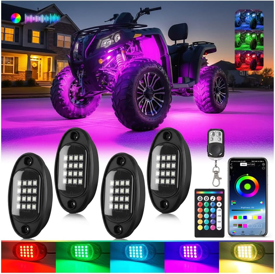 4Pods RGB LED Rock Lights Multicolor Underglow Accent Light Kit 12V