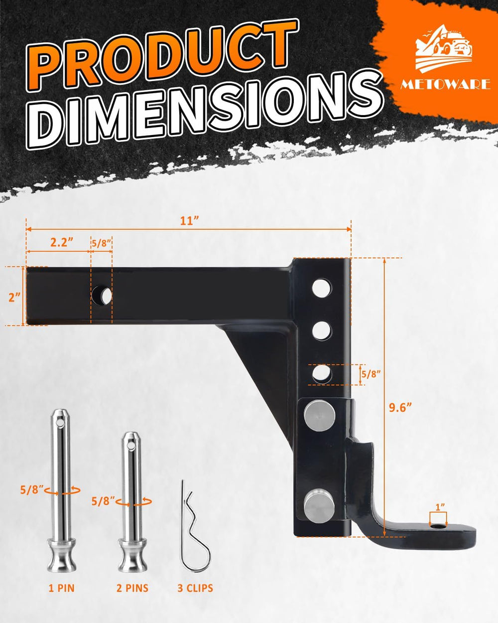 METOWARE 2" Adjustable Trailer Hitch Ball Mount 9-1/2" Drop and 8-1...