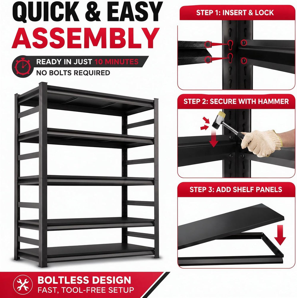 Garage Shelving 3000LBS Adjustable Storage Shelves with Anti‑tip Design
