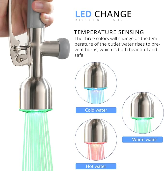 Fapully Commercial Single Handle Pull Down Sprayer Brushed Nickel Kitchen Faucet