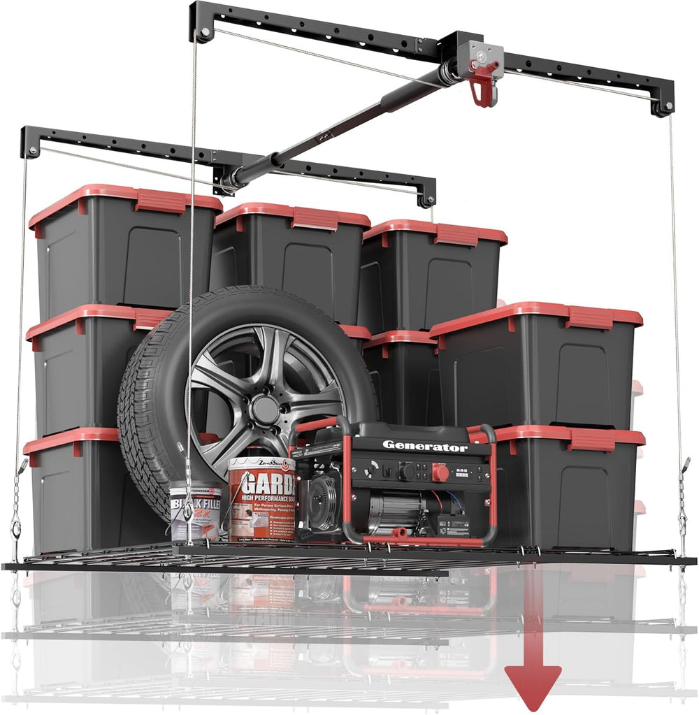 Overhead Garage Storage Rack for 12–14 FT Ceiling, Heavy-duty 4x4 FT Ceiling ...