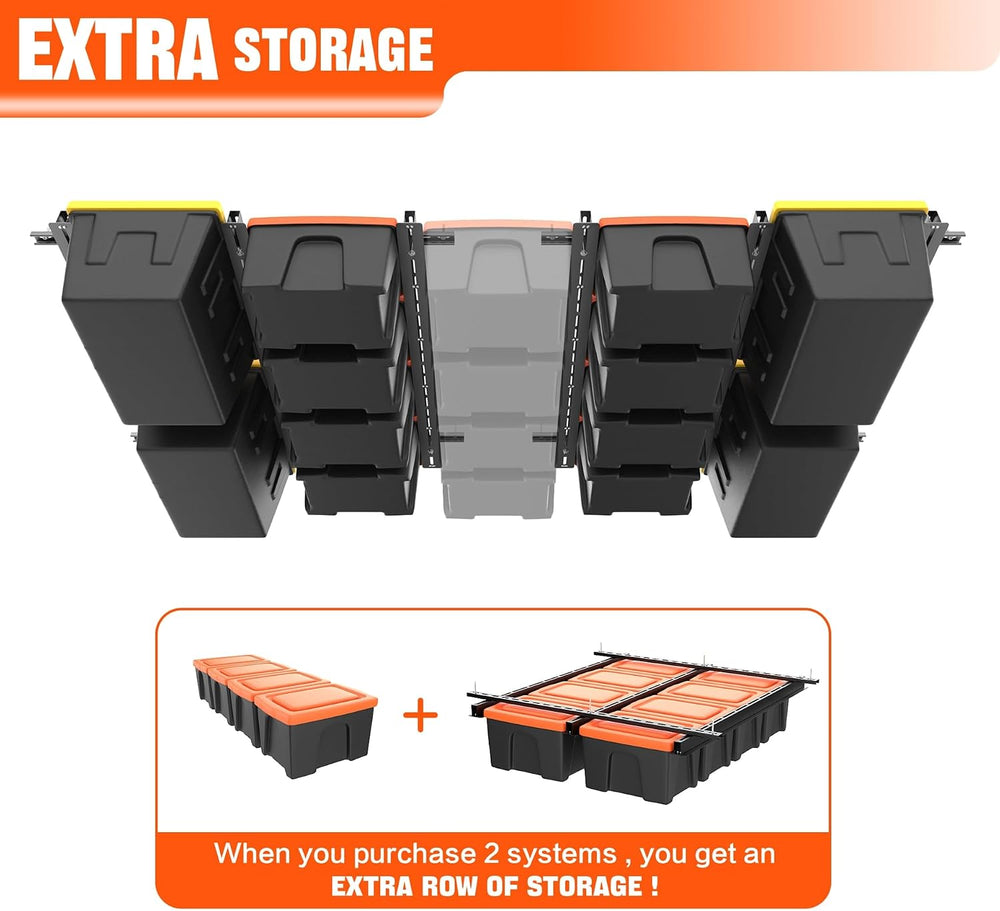 TORACK Garage Ceiling Bin Storage Rack, Overhead Tote Storage Rails System