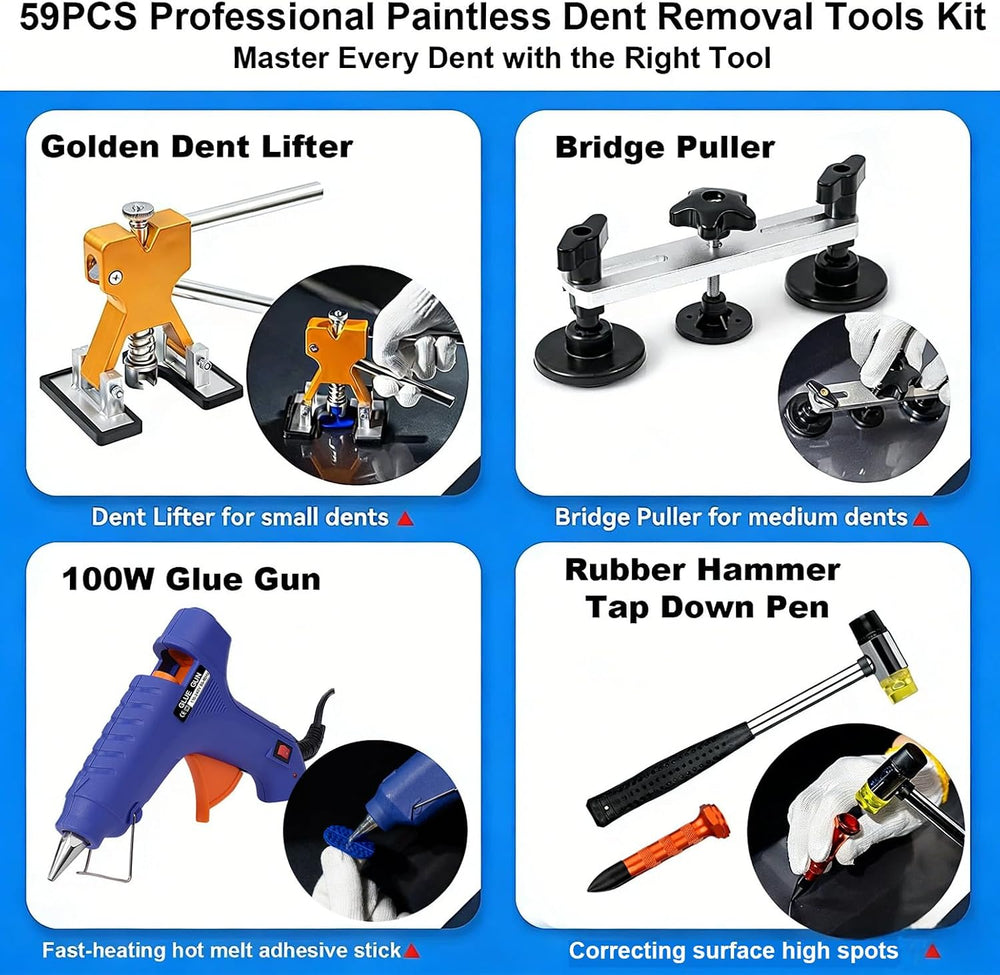 59PCS Dent Puller Kit, Paintless Dent Repair Kit with Bridge Puller