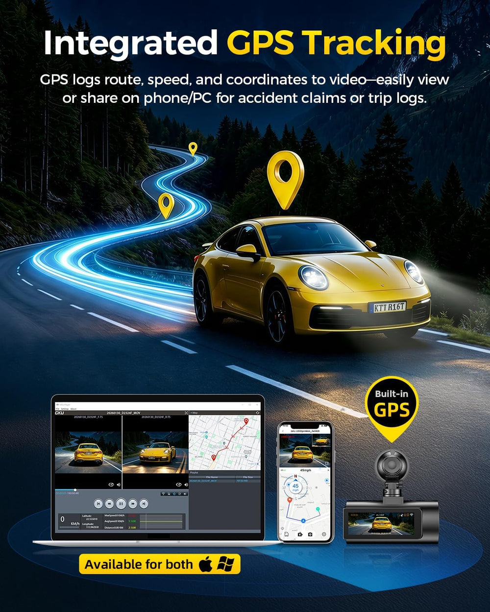 GKU 4K Dual Dash Cam Front and Rear, STARVIS 2 Sensor, 64GB Card Included