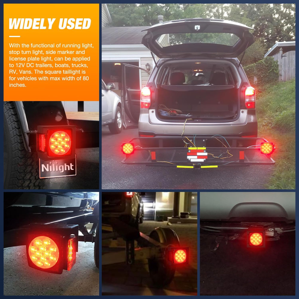 Nilight Square LED Trailer Light Kit 2PCS Stop Turn Tail Side Marker Light