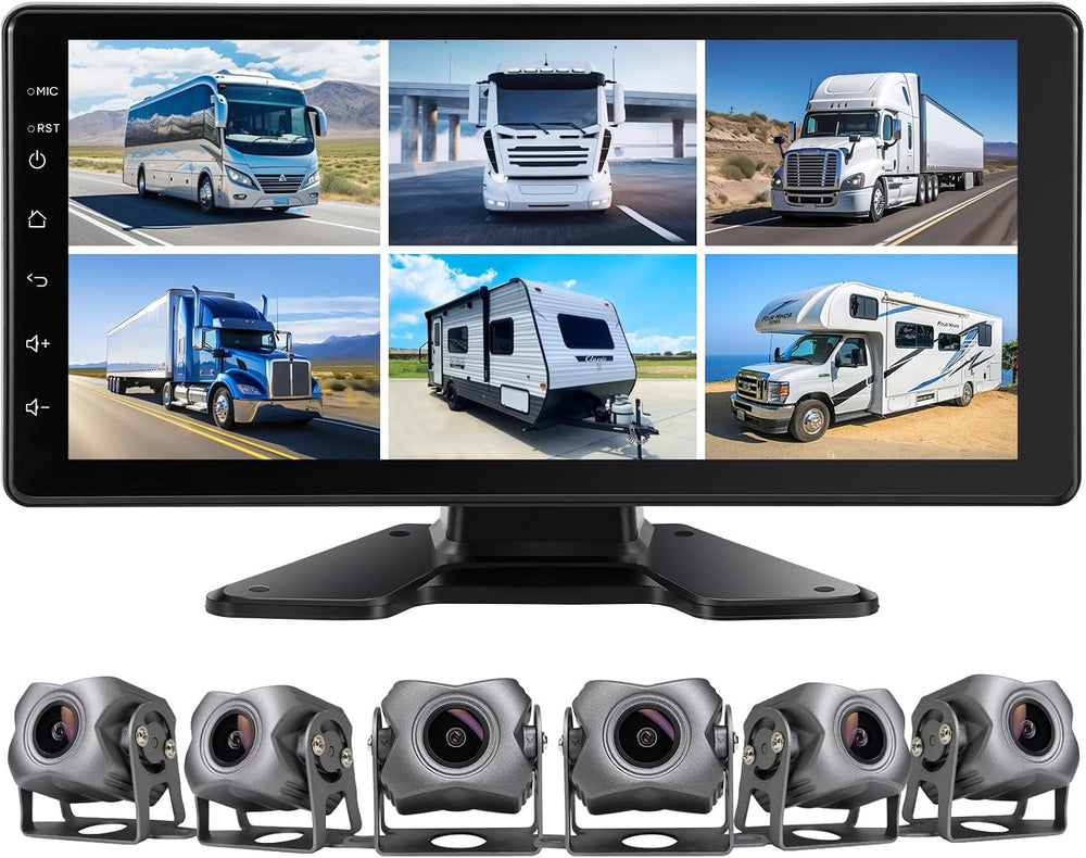 6-Channel 1080P Backup Camera Dash Cam System for Truck/RV/Trailer/Bus