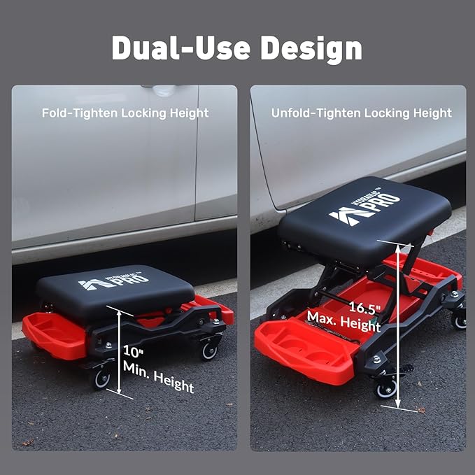 Automotive Creeper Seat with Rolling Wheels, 300 LBS Capacity Mechanic Stool
