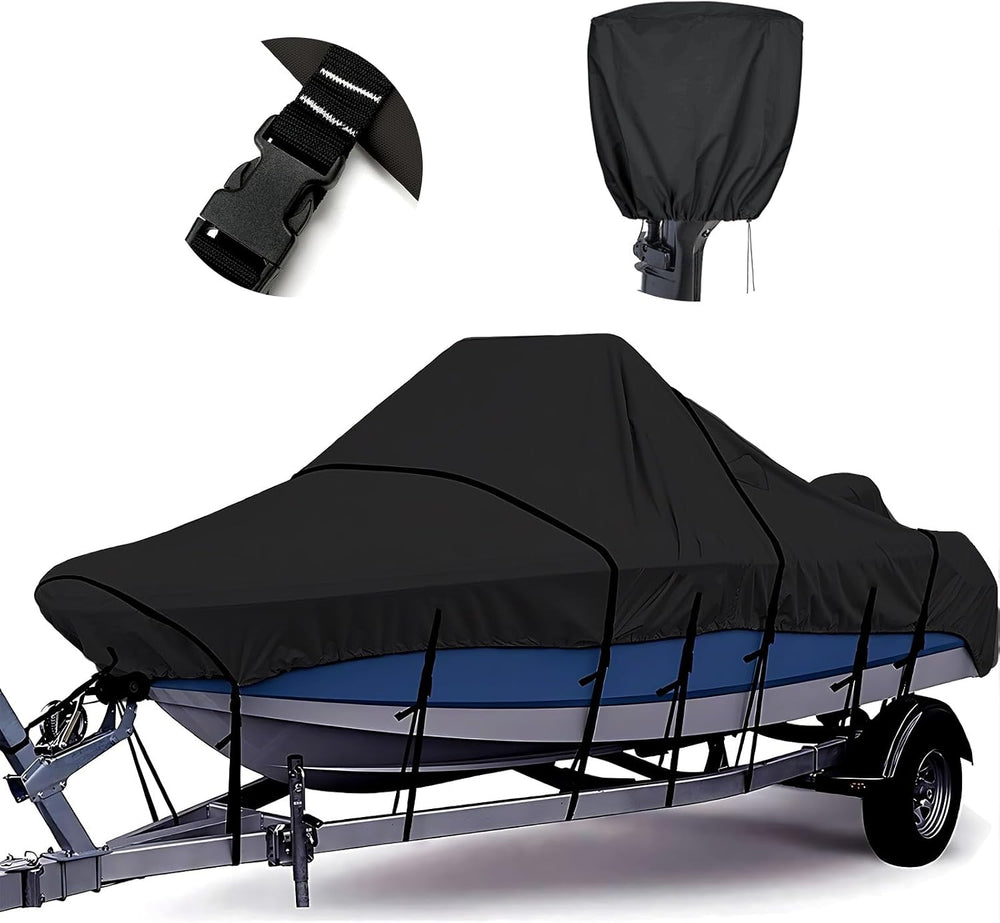 1200D Center Console Boat Cover with Tie Down Loops & Motor Cover, 20'...