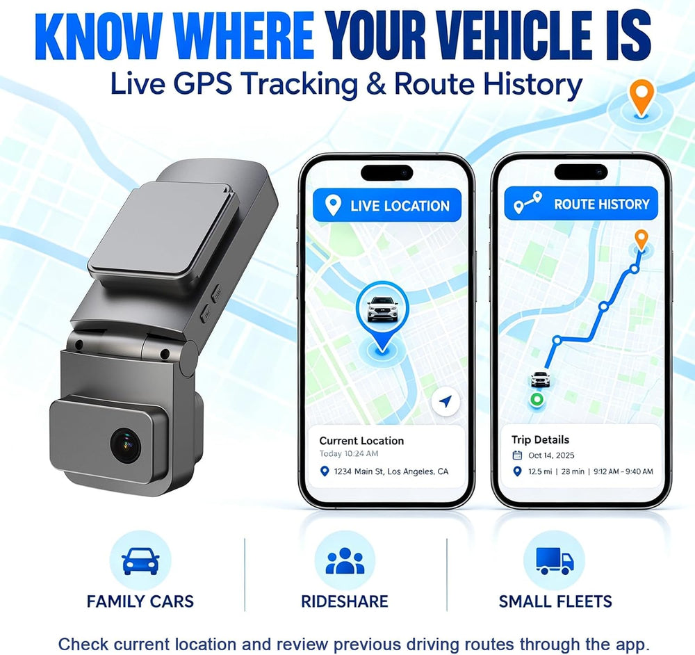 4G LTE Dual Dash Cam 2K Front+1080P Inside, Remote Live View Car Camera