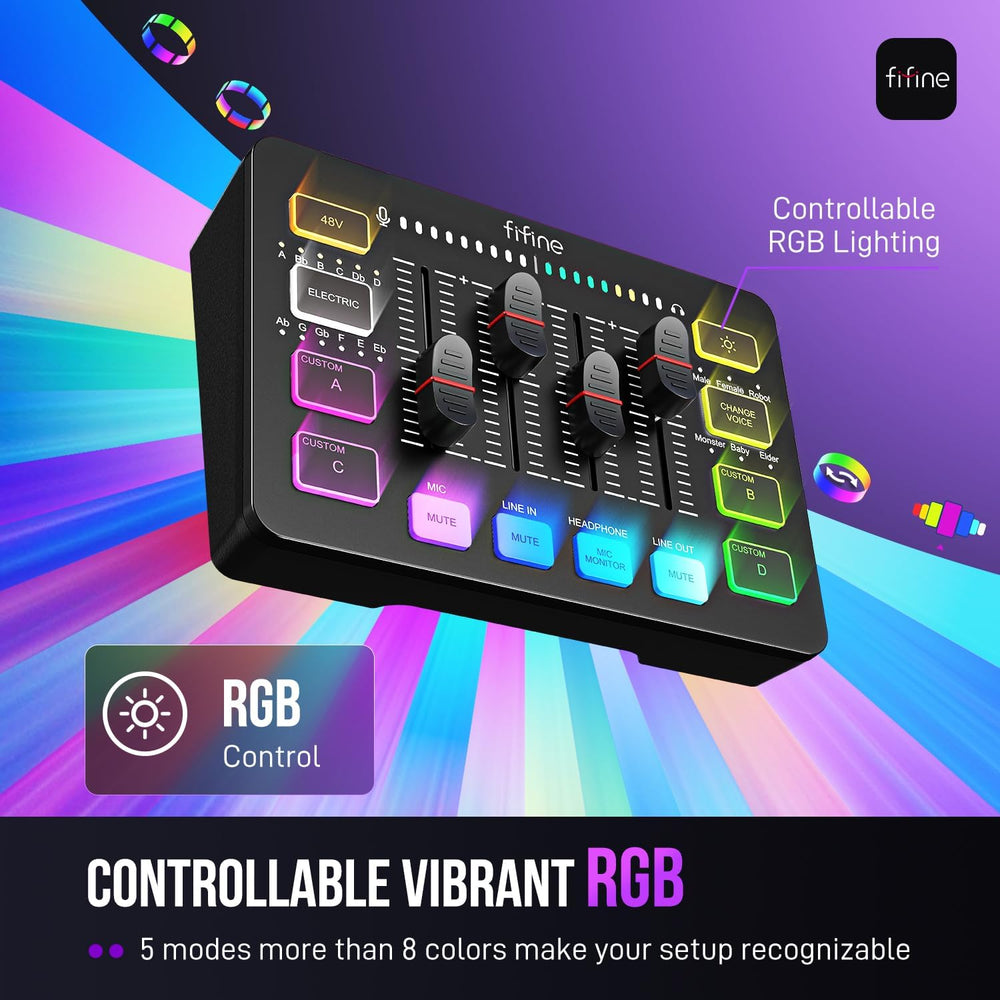 FIFINE Ampligame SC3 Gaming Audio Mixer with Indi-Fader and Volume Control