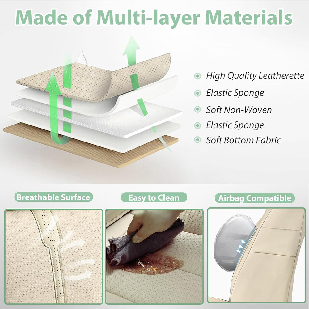 Leather Car Seat Cover for Front Pair, Anti-slip Universal Light Beige