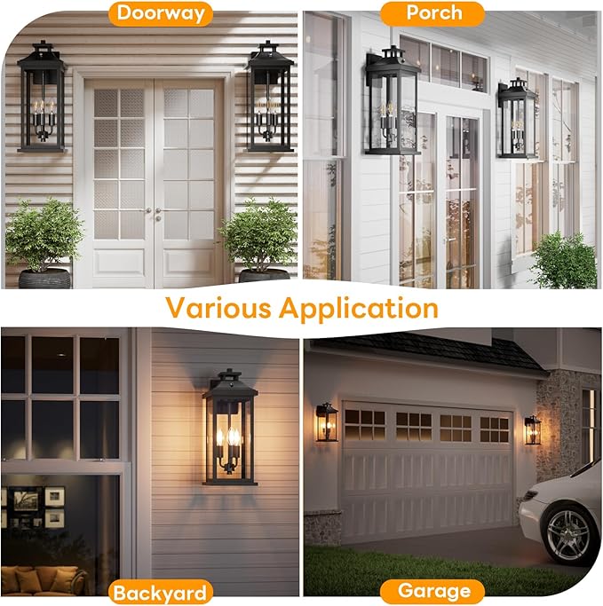 20" Large Dusk to Dawn Exterior Wall Light Fixture 3-Light, Waterproof M...