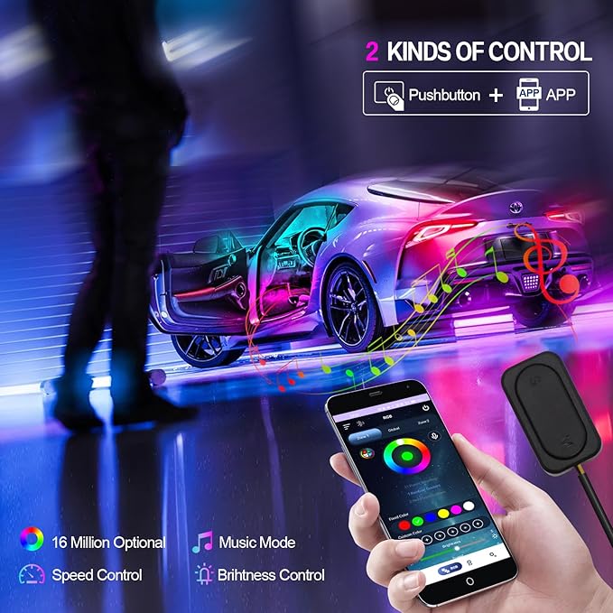 New Version Dreamcolor Acrylic Car Interior Lights 22 in 1 RGB LED Strip Lights