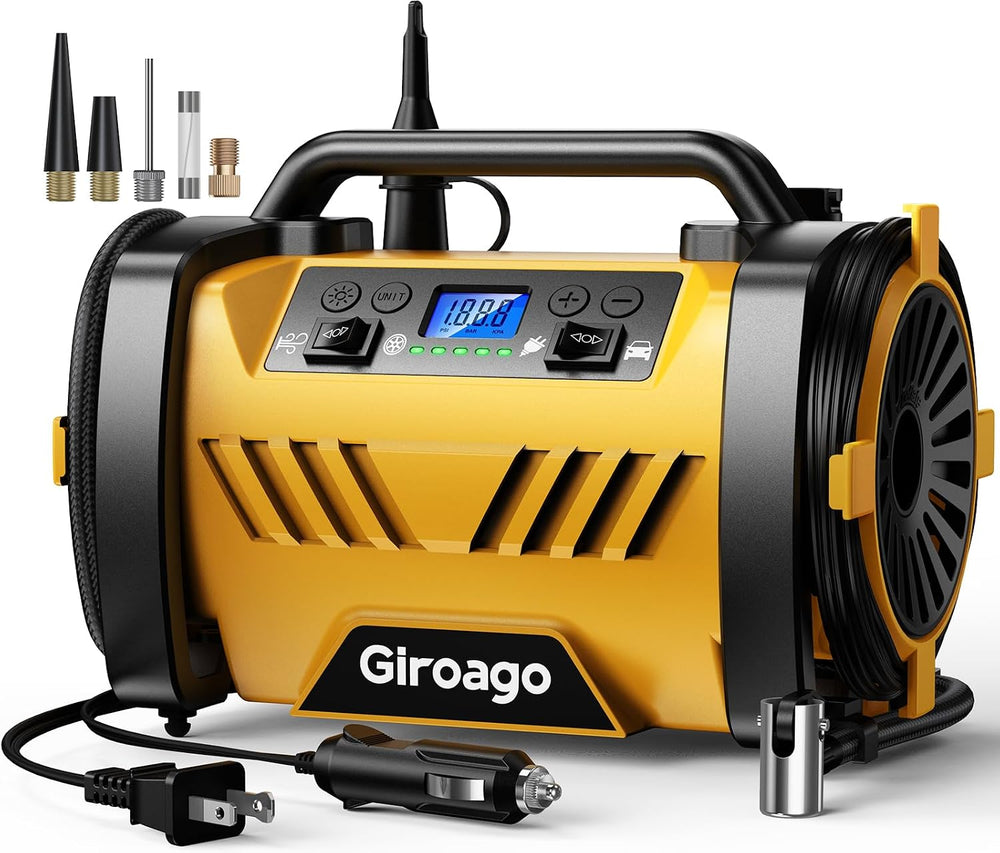 Tire Inflator Portable Air Compressor - 12V DC/120V AC Dual Power