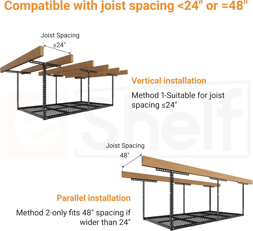 4x8ft Overhead Ceiling Garage Storage Rack, 750LBS Capacity, Black